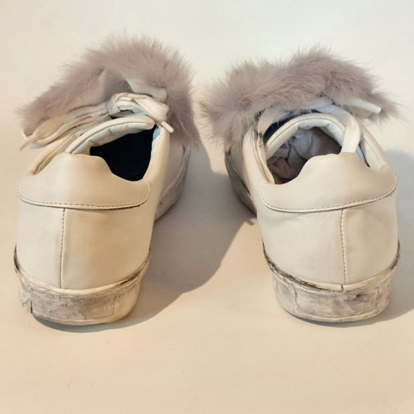Piranha distressed white leather sneakers w fur trim, EU41, New, trade sample - Picture 6 of 16